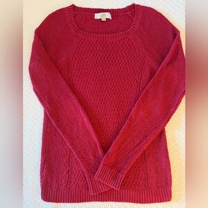 LOFT Textured Knit Sweater Red Raspberry Cozy Crewneck Soft Stretch XS